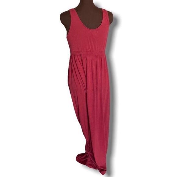 Red Maxi Dress with Beaded Neckline sz Med - Picture 2 of 5